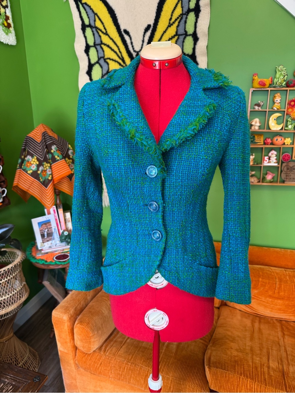 Women’s Teal Tweed Tailored Jacket